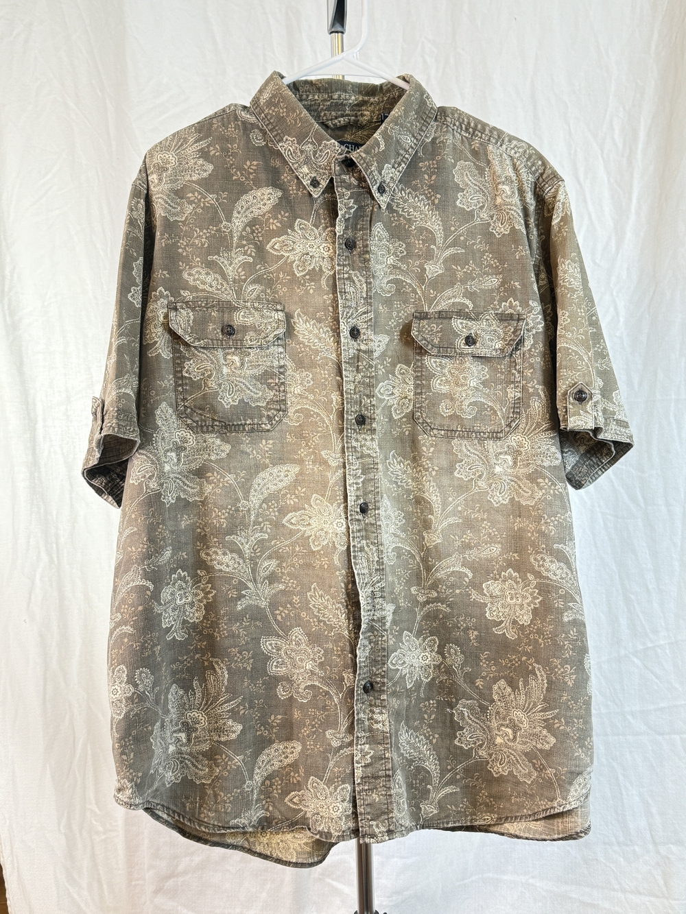 Chaps Men's Brown Short-Sleeve Button-Down Floral Print Shirt sz XL